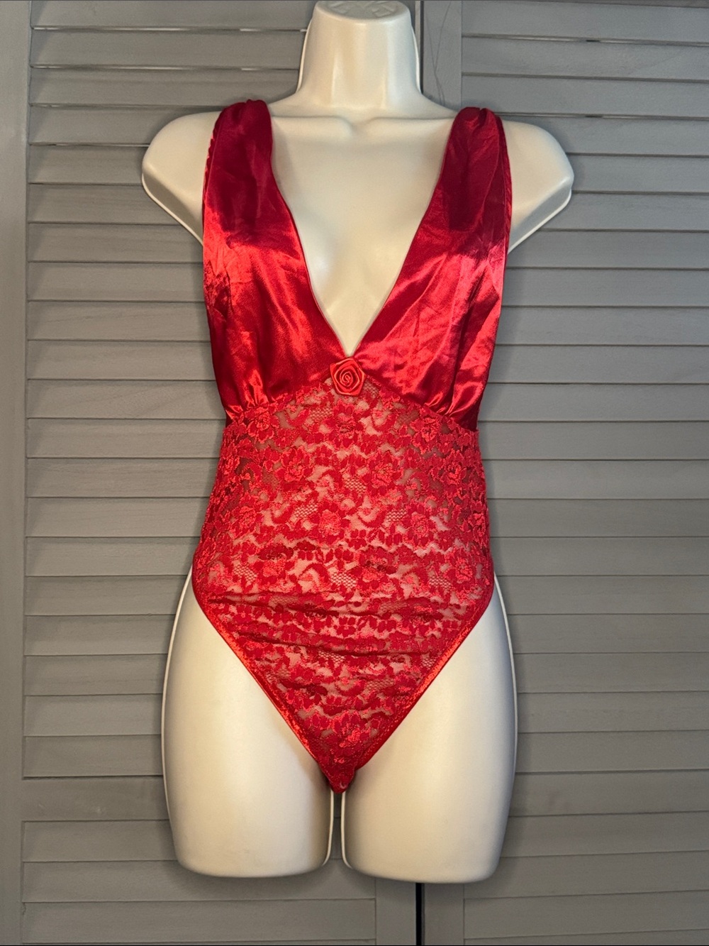 Victoria’s Secret Vintage Plunge V-Neck Red Lace & Satin Teddy